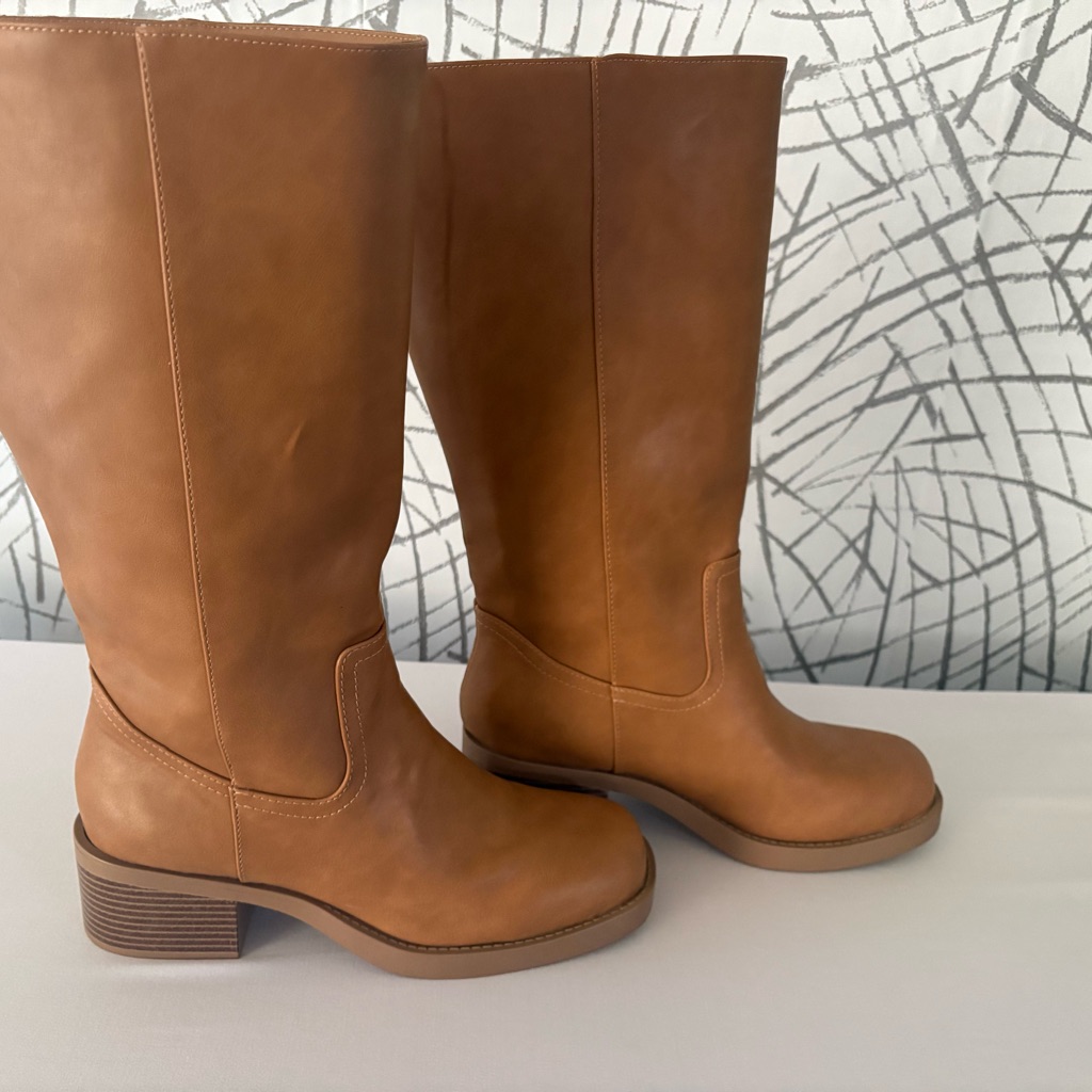 Soda Brown Knee High Riding Boot Square Toe Block Heel Women's Size 10
